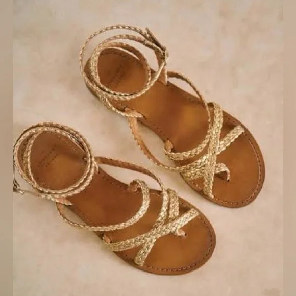 Sezane Arthur Low Sandals Doré Tressé - Size 40 - Picture 3 of 6